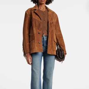 Nili Lotan Camel Suede Fringe Blazer